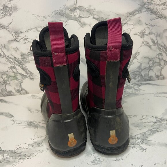 Bogs Youth 2 Sidney Winter Boot Mid Calf Red Buffalo Plaid Waterproof Snow Shoe - Picture 5 of 7